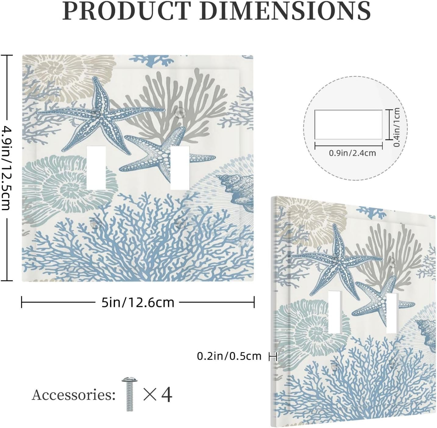 Decorative Light Switch Plate Covers Blue Starfish Coral Seaweed 2 Gang Light Switch Cover Plate Double Toggle Wall Plate Outlet Covers for Bathroom Bedroom Decor （2 Pack）