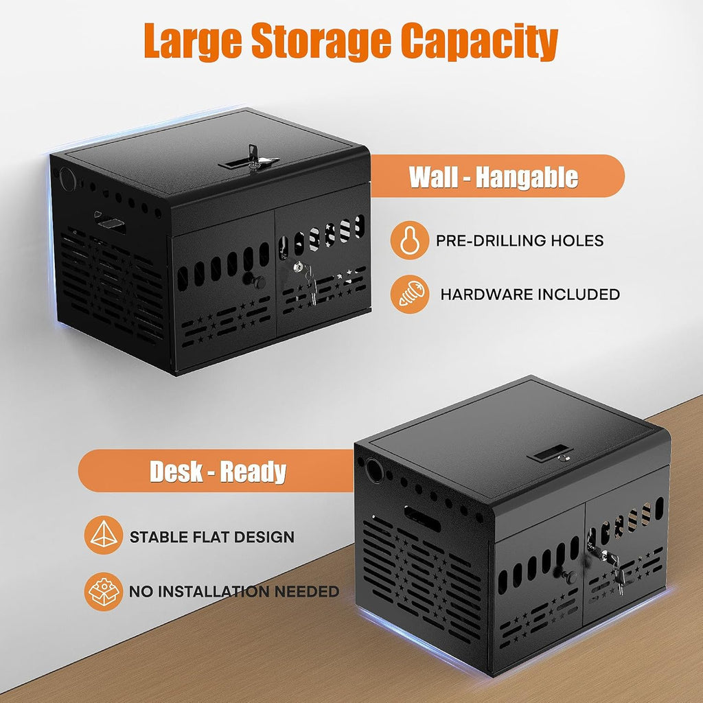 12-Device Tablet Charging Station Lock Box, Computer Cabinet with 2 Keys – Multi-Device Charging Cabinet for iPads, Chromebooks, Fire HD & Phones – Office, School, Hospital (Black),Fully Assembled