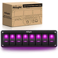 Nilight 8 Gang Rocker Switch Panel with Purple LED Light 5 Pin On Off Pre-Wired Aluminum Toggle Switches Waterproof for 12V/24V Cars Marine Boats ATVs Trailers RV Trucks