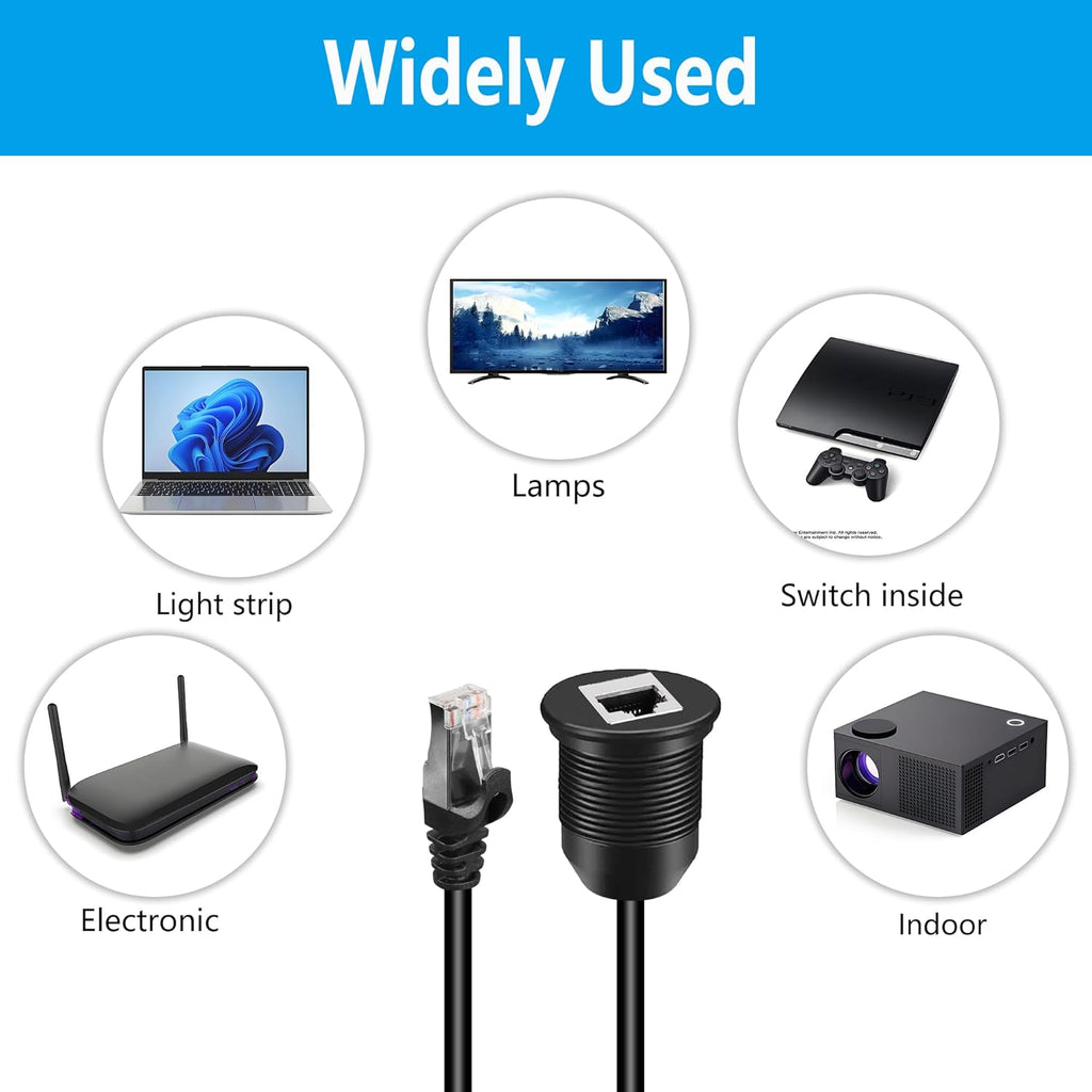 Cat6 RJ45 Panel Mount Extender Cable Male to Female CAT6 Ethernet LAN Cable Threaded Fixed for Car Motorcycle Truck Boat Dashboard Panel Flush Mount Waterproof Dustproof (1M/3.3Ft)