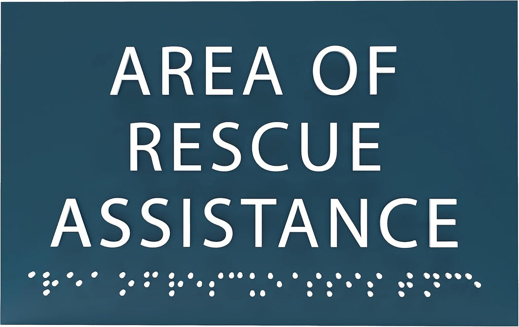 6" X4" Area of Rescue Assistance Sign- Tactile Graphics Grade 2 Braille Text ADA Compliant Sign |ADA Compliant Plastic Signs for Schools, Offices, Businesses, Apartments & Restaurants