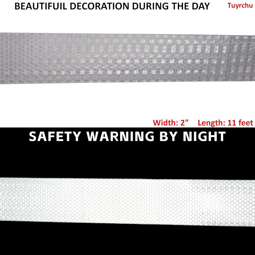 White Reflective Tape Outdoor Waterproof 2 inch, High Visibility Warning Industrial Marking Tape,Safety Stickers (11 feet)