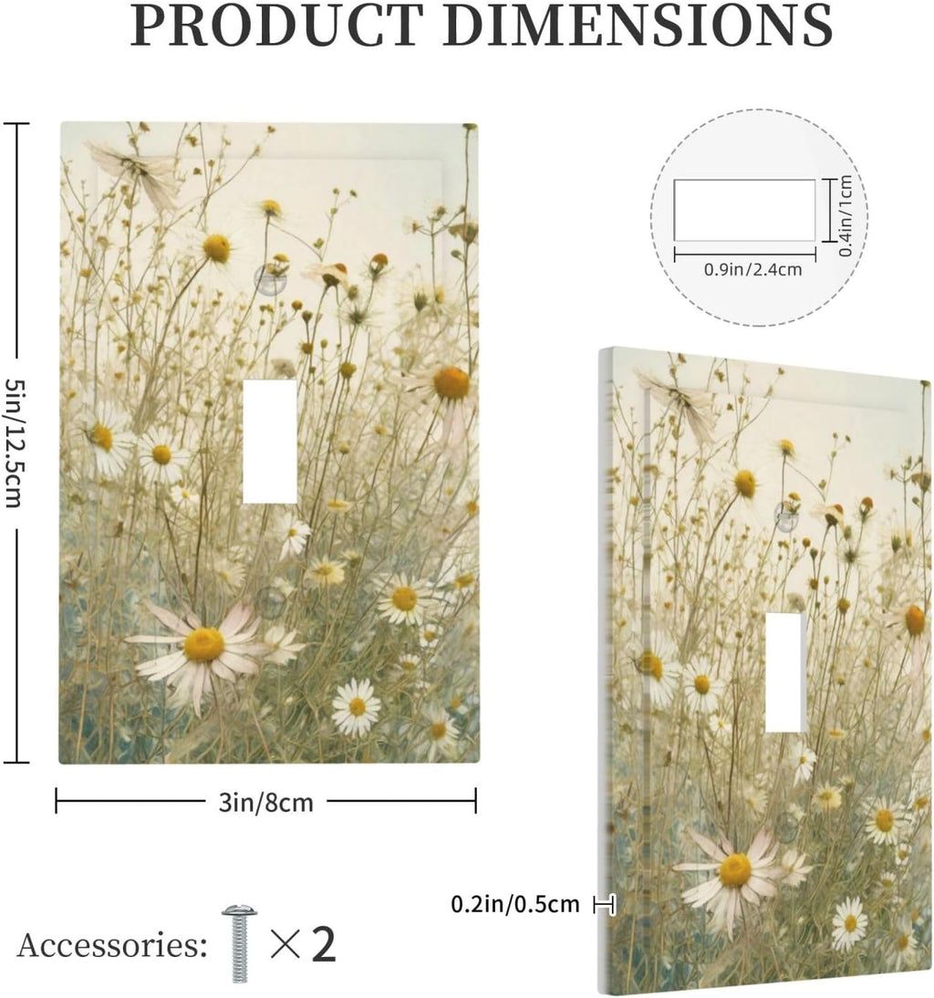 White Wildflowers Daisy Vintage Floral Decorative Light Switch Cover 1 Gang Single Toggle Device Electrical Faceplate Switchplates Decorator Outlet Wall Plate for Bed Room Living Room Decor