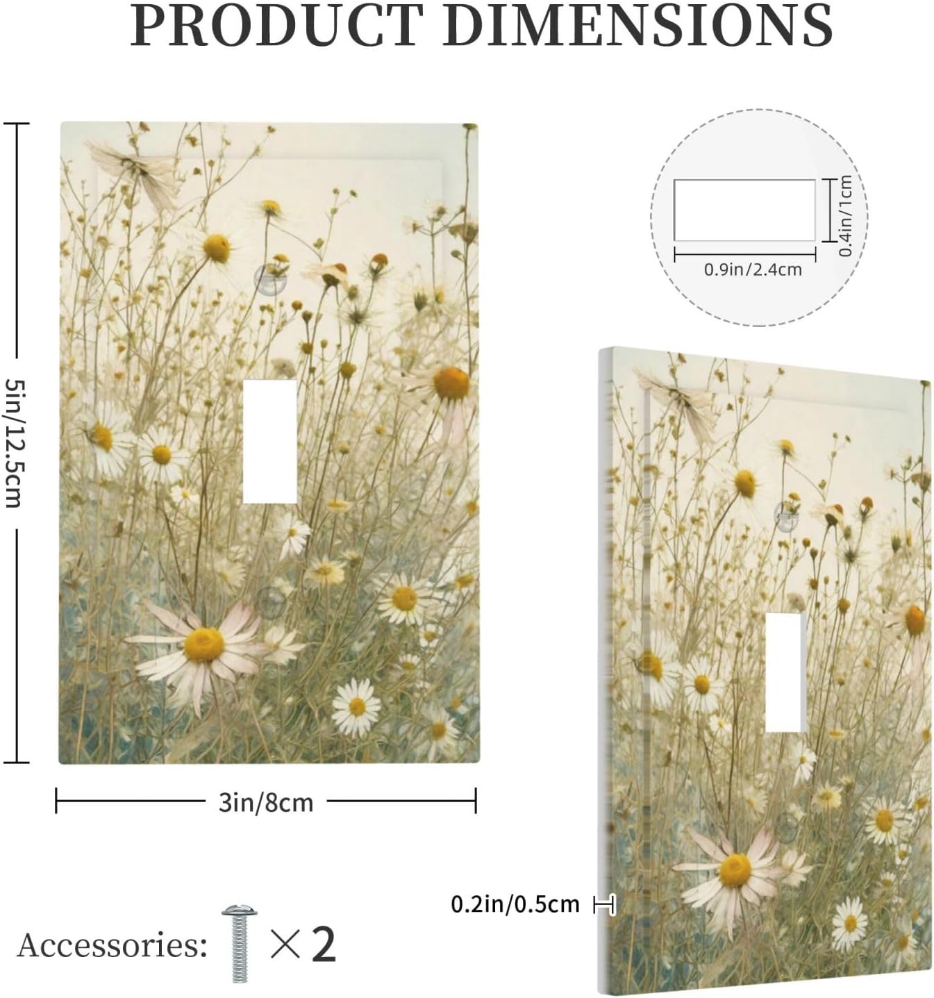 White Wildflowers Daisy Vintage Floral Decorative Light Switch Cover 1 Gang Single Toggle Device Electrical Faceplate Switchplates Decorator Outlet Wall Plate for Bed Room Living Room Decor
