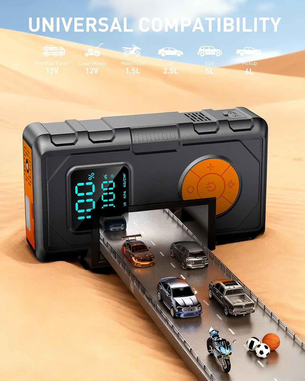 Jump Starter with Air Compressor, Car Battery Jump Starter (8.0 Gas/7.0L Diesel), Battery Jumper Starter Portable Jump Box, 12V Portable Car Jump Starter with Tire Inflator,Gift for Man Father Husband