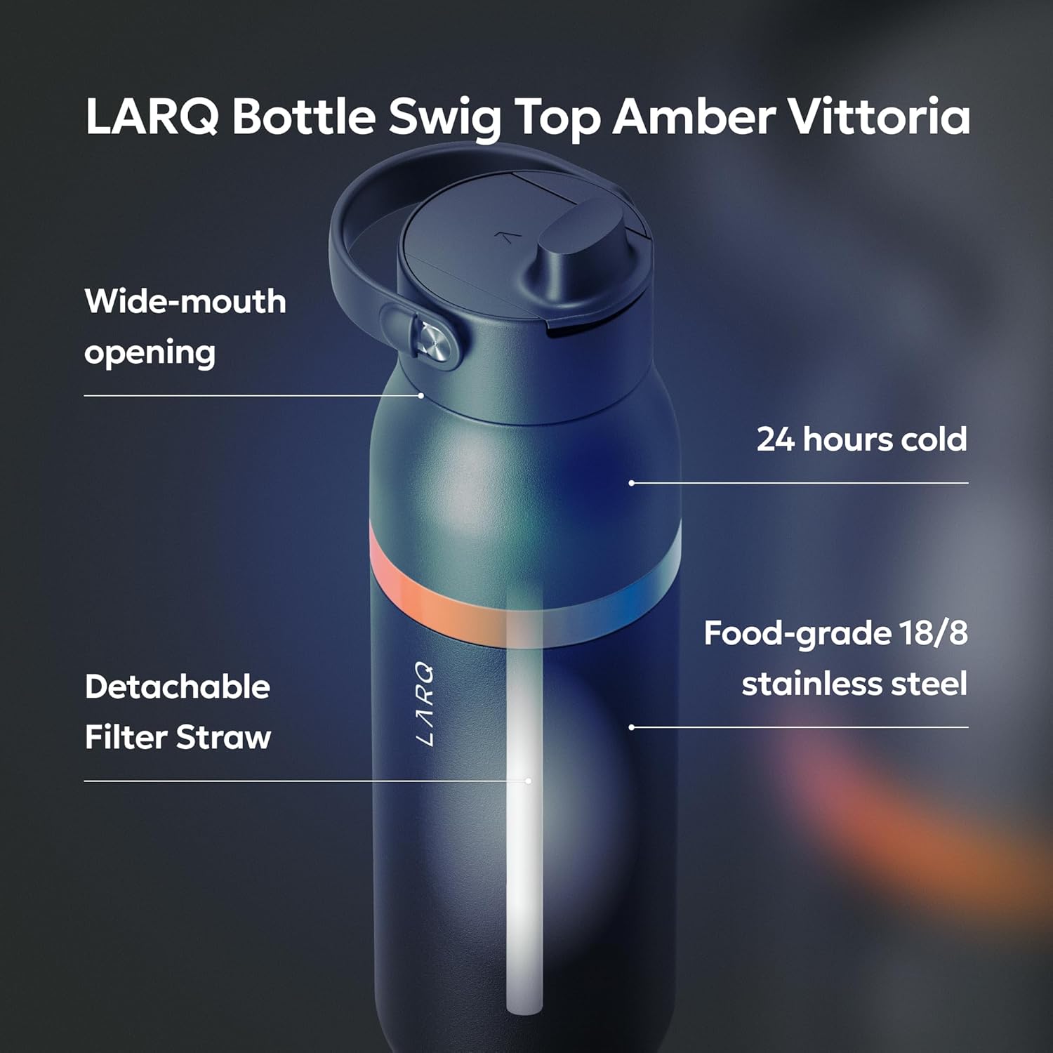 LARQ Bottle Swig Top Amber Vittoria 34 Oz, Obsidian Black