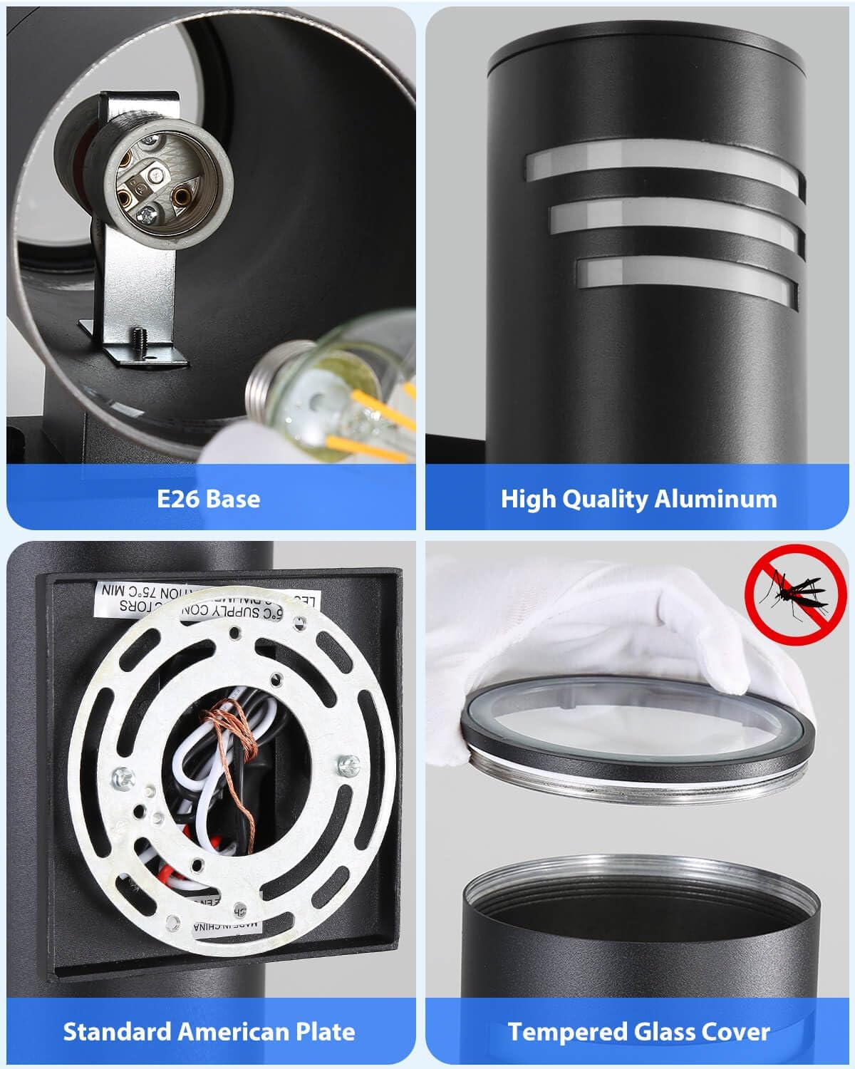 Dusk to Dawn Outdoor Lighting 2 Pack, Modern Outdoor Wall Lights Black Exterior Lighting Fixtures with E26 Base, Cylinder Sconce Waterproof Outdside Lights for House Porch, Bulbs Include