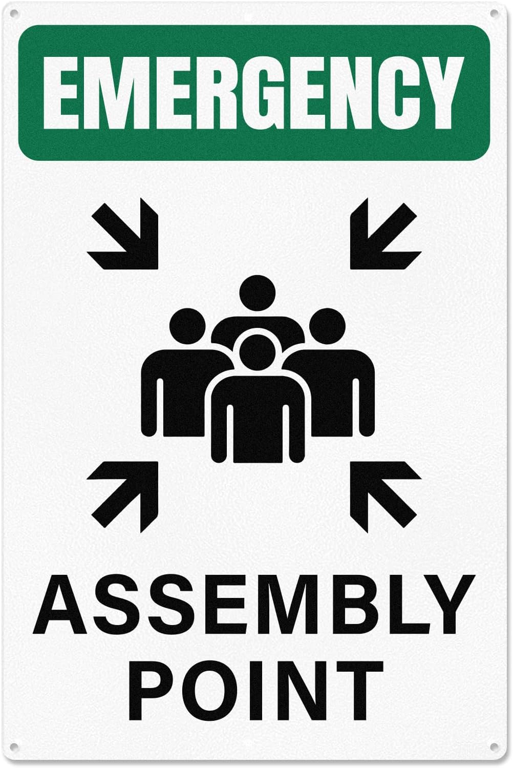 Emergency Assembly Point Sign with Pre-Drilled Holes 18 × 12 Inches Reflective Aluminum Waterproof Signage for Warehouse School Hospital