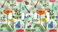 Dragonflies Flowers Butterfly 4 Gang Quad Toggle Outlet Light Switch Cover Decorative Wall Plate Cover For Home Living Bedroom Kitchen Decorative