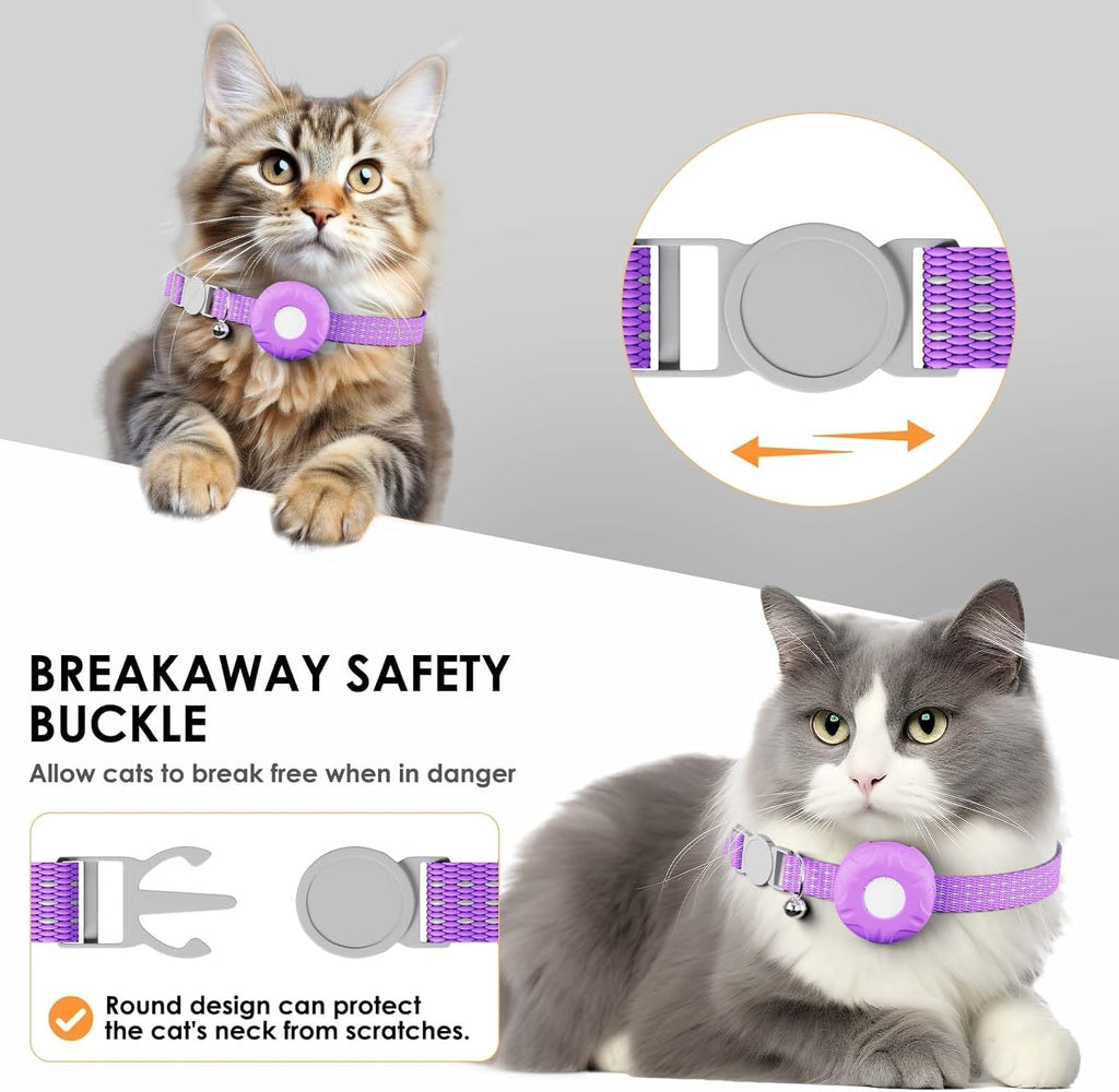 Cat Tracker, GPS Tracker Collar with Safety Elastic Buckle, Tractive GPS Cat Tracker Compatible with Apple Find My App (Only iOS), No Monthly Fee, Purple