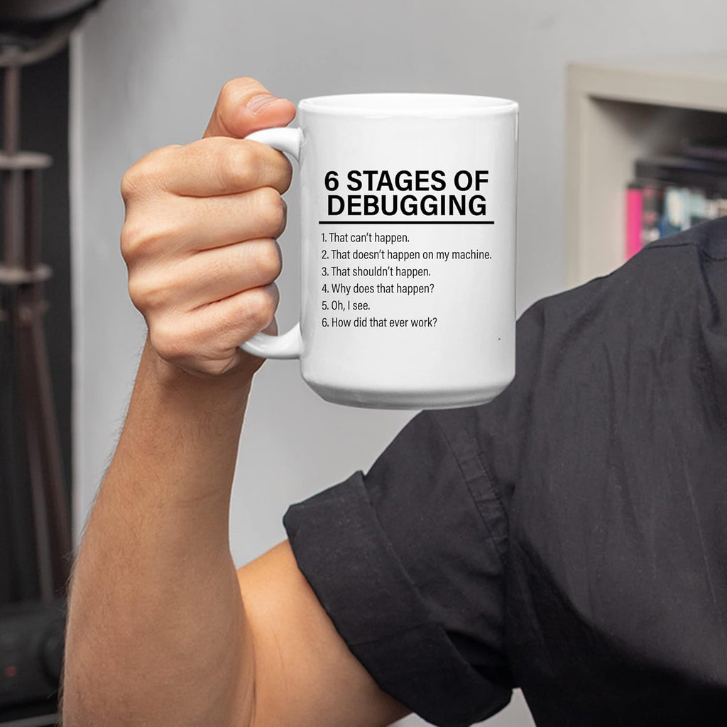 Panvola Stages Of Debugging Computer Programmer Gift Funny Programming Coder Mug For Dad Husband Boyfriend Coworker From Wife Girlfriend Friends Ceramic. Cup (15 oz, White)