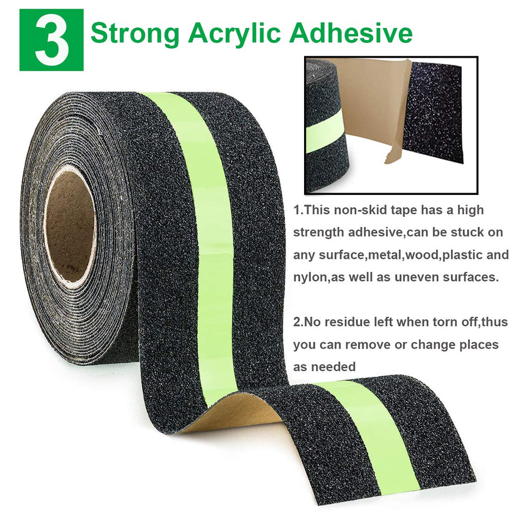 RELIANCER Anti Slip Safety Grip Tape 2inx30ft Green Glowing in The Dark Non Skid Stage Safety Tape High Traction Grit Stairs Tape Hazard Caution Warning Tape for Steps (2"×30', Green&Black)