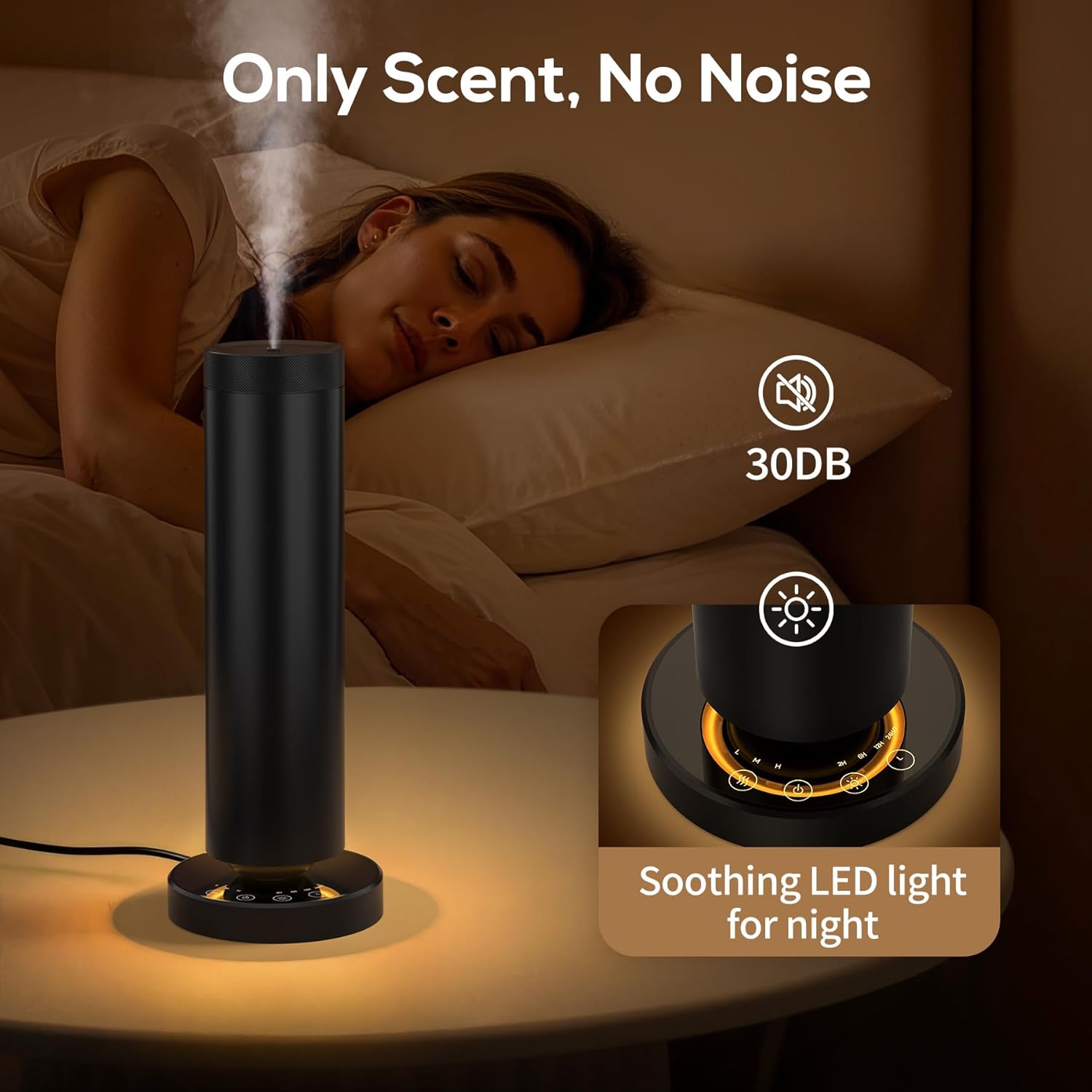 Waterless Diffuser with 90ML Essential Oils, Covers 1000 Sq Ft, Diffusers for Home Hotel, Adjustable Mist & Timer, Scent Diffuser Starter Kit with Night Light, Corded Electric,Black
