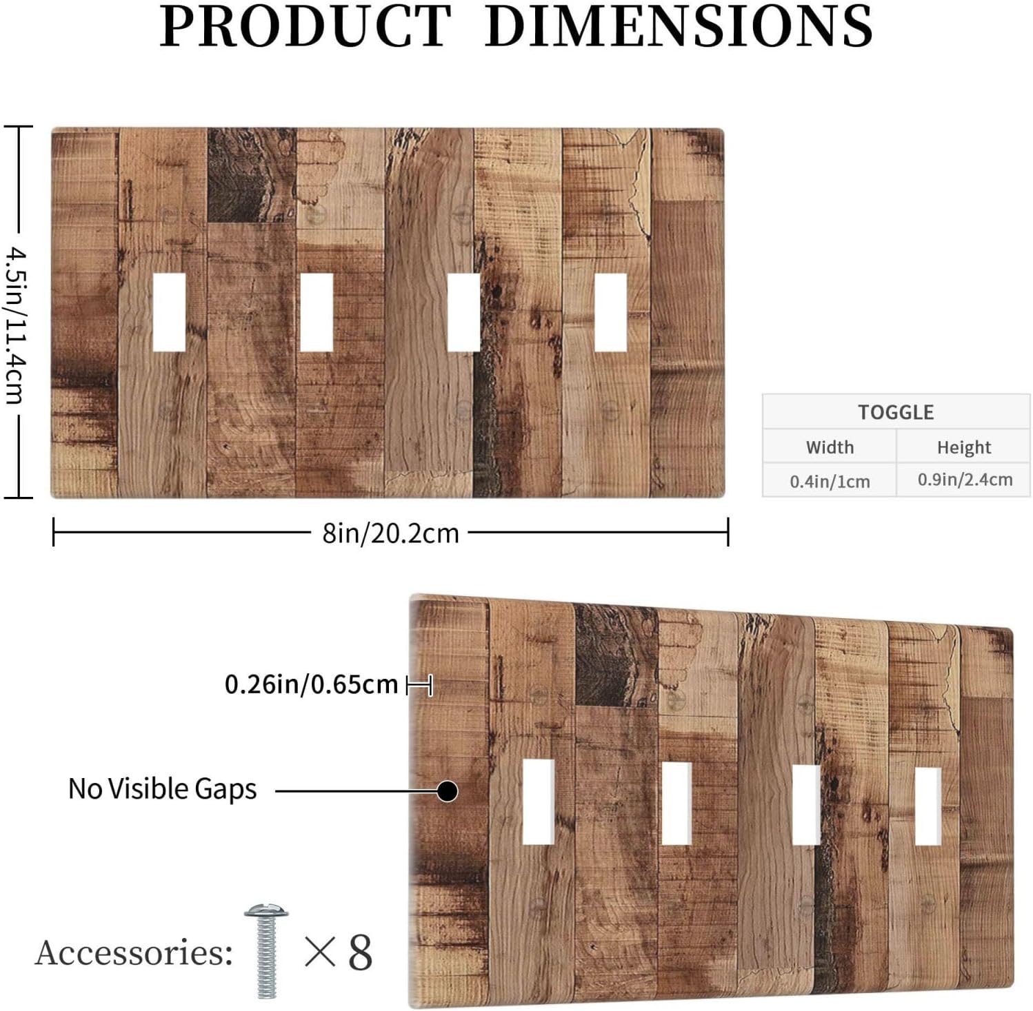 Light Switch Covers Rustic Brown Wood Grain Quad Toggle Electrical Faceplate 4 Gang Wall Plate Decorative Switch Plates for Farmhouse Kitchen Decor