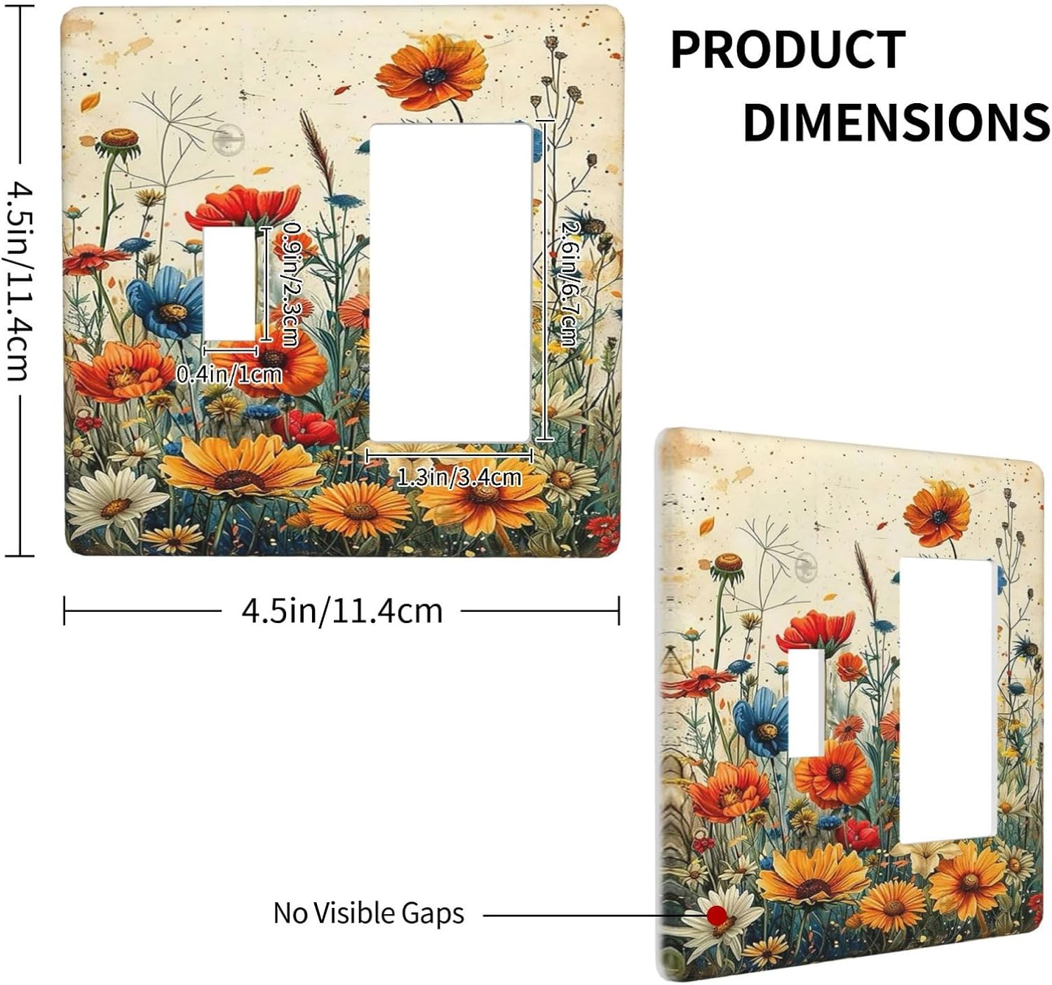Outlet Covers Colorful Flowers Wildflowers Plants Orange Yellow Blue 1 Toggle 1 Rocker Combo Light Switch Cover Plate Decorative Switch Plate Covers Electrical Wall Plate for Home Farmhouse Decor