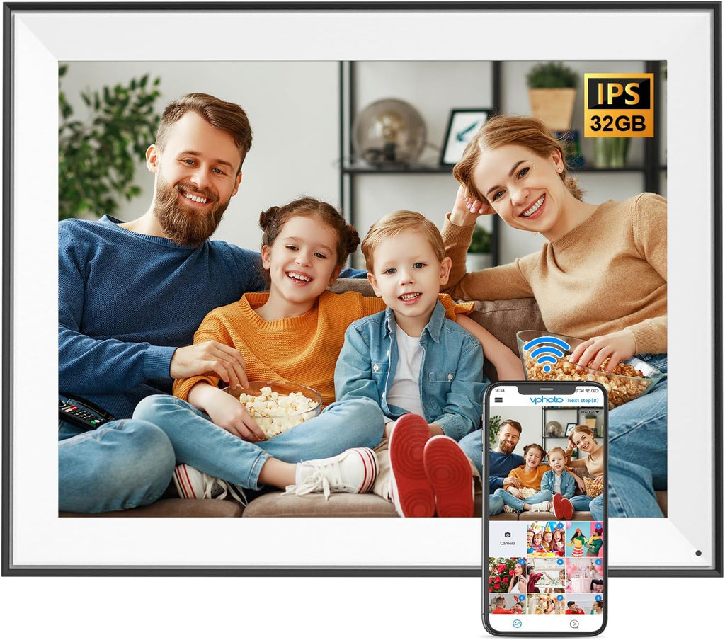 17" Digital Picture Frame Large-WiFi-Photo-Frame - 1280 * 960 FHD Touchscreen Display, 32GB Electronic Frame, Wall Mounted, Load Photos and Videos from Phone via App Email, Free Cloud, Gifts for Mom