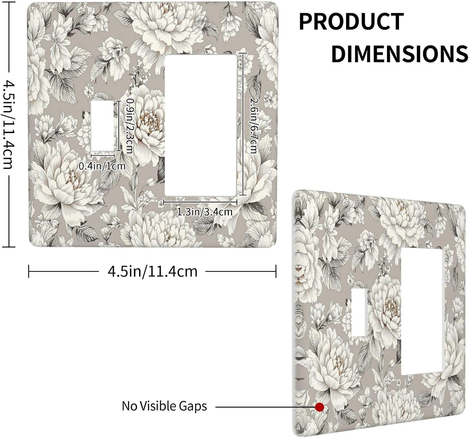 White Poppies Floral Modern Grey Peonies Flowers Outlet Covers 1 Toggle 1 Rocker Combination Light Switch Cover Plate Decorative Wall Plate Electrical Switch Plates for Bedroom Bathroom