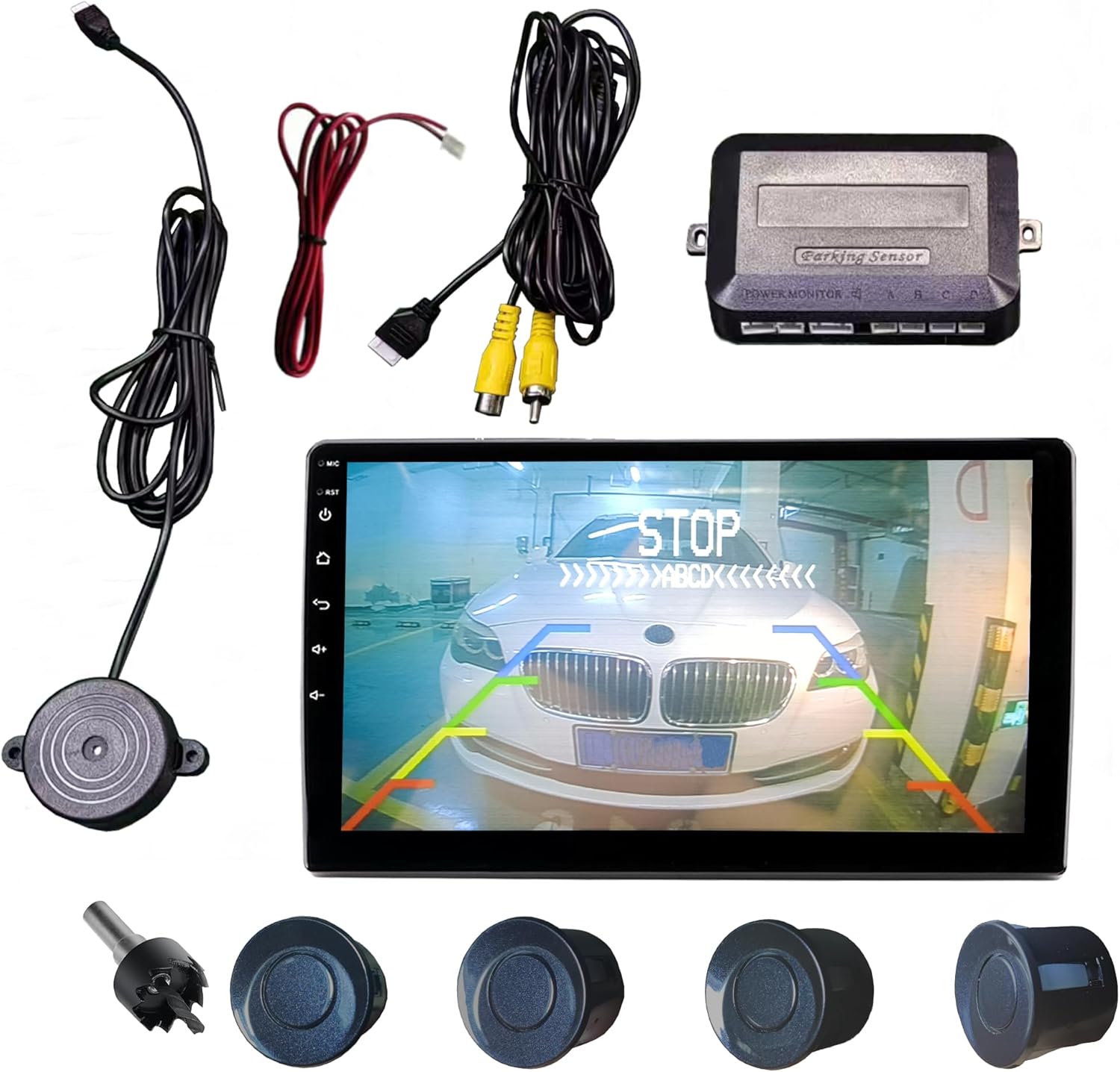 LCD Parking Sensor Kit - Displays Data on Original Screen, Easy Rear Installation, Compatible with All Camera Formats (AHD, CVBS), 18 Probe Colors to Match Any Vehicle