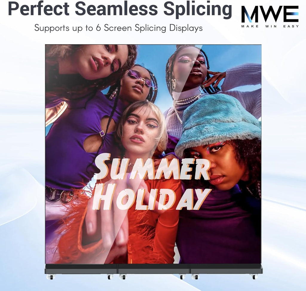 80 Inch LED Digital Signage Display, Foldable Seamless Stitching Kiosk, P1.86 GOB LED Screen Poster with Flight Case, Commercial Advertising Display for Events, Rentals and Weddings (Black, 1 Unit)