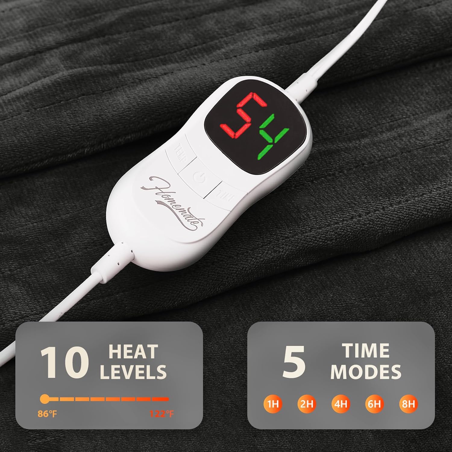 Homemate Electric Heated Blanket Full Size - 72"x84" Heating Blanket Full Size 1/2/4/6/8 Hours Auto-Off 10 Heat Level Over-Heat Protection Flannel Sherpa ETL Certification