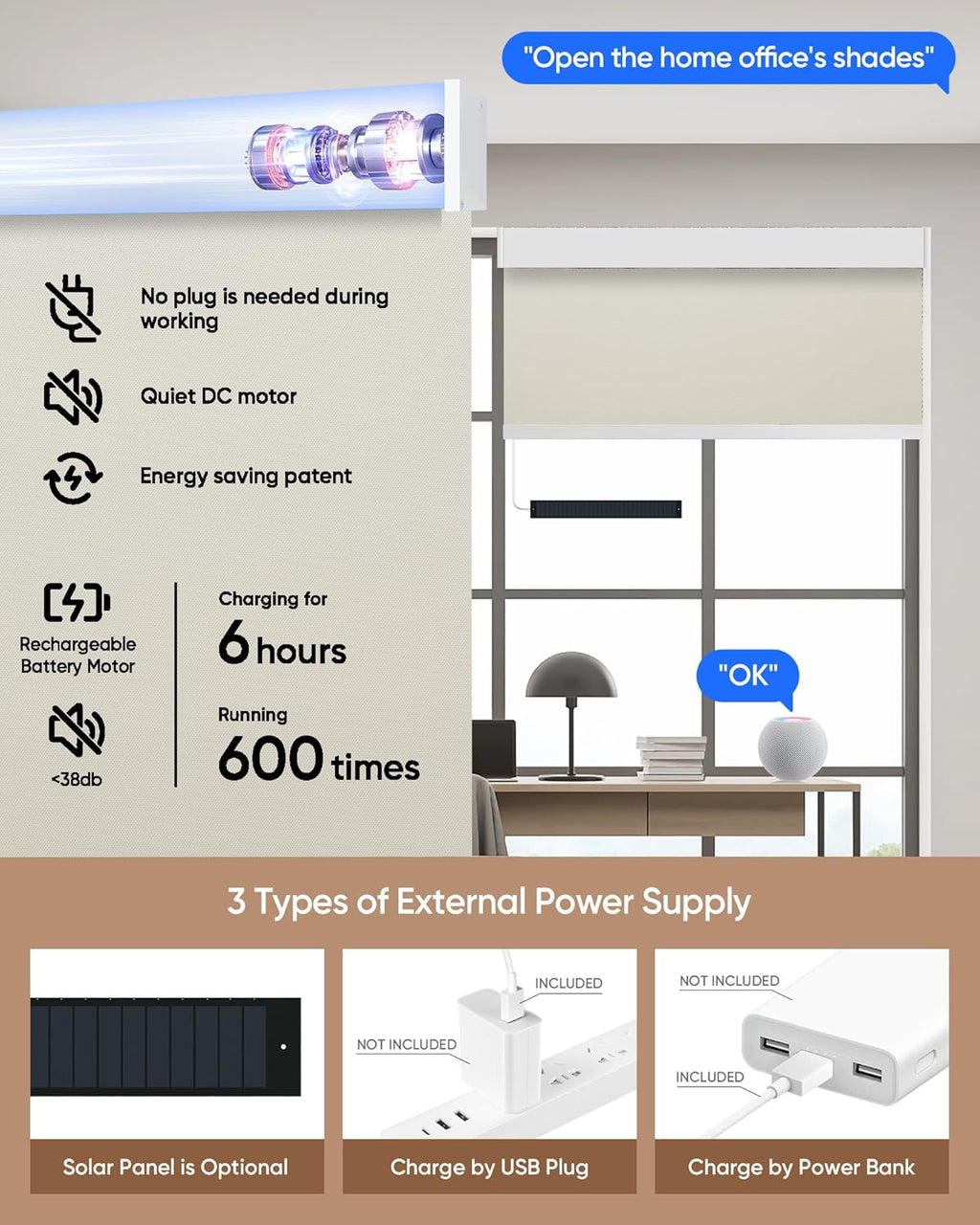 Kincmo Motorized Blinds with Remote,100% Blackout Motorized Roller Shades Work with Apple Homekit,Alexa,Google, Custom Electric Blinds with App,Voice Control (Pure Cream)