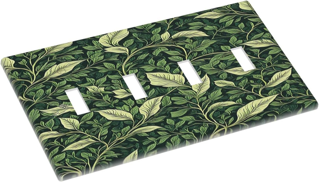 Light Switch Cover Plate Vintage Green Plant Leaves Quad Toggle Wall Plates Decorative Switch Plates 4 Gang Outlet Covers Electrical Panel Cover Faceplate for Home Decor 4.5 X 8 IN