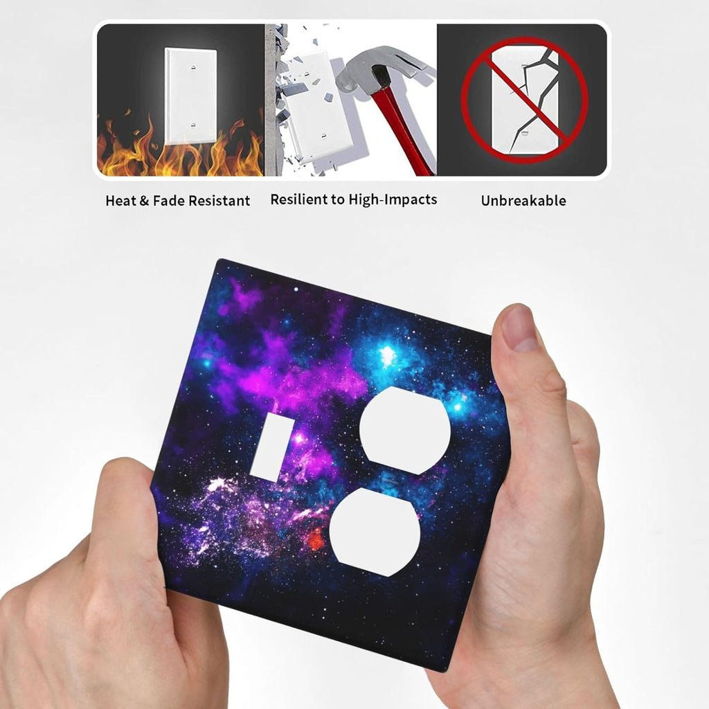 Outer Space Colorful Starry Sky Galaxy Planet Wallplates 1 Toggle 1 Duplex Switch Plate Electrical GFCI Faceplate Decorative Light Switch Covers for Bed Room Living Room Decor