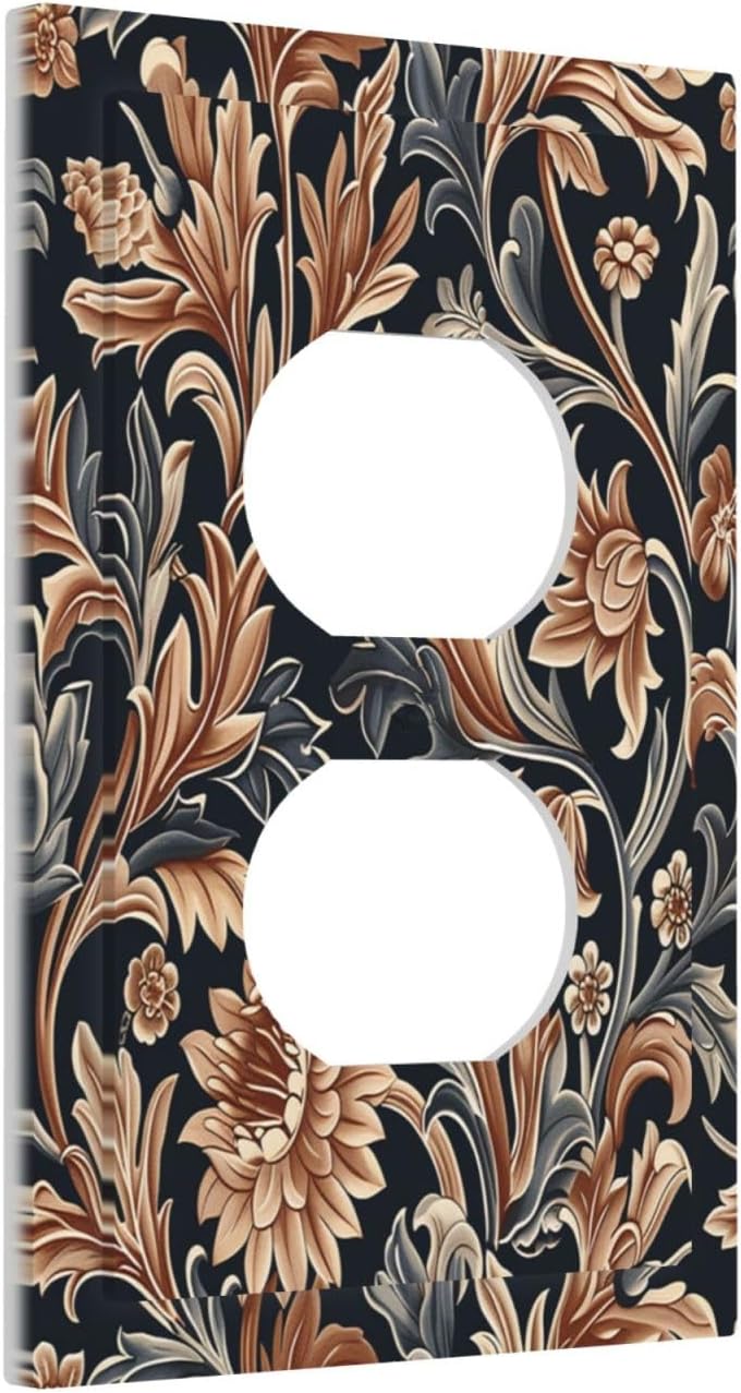Outlet Covers Vintage Grey Plant Leaves Brown Flowers 1 Gang Duplex Wall Plate Decorative Switch Plates Electrical Receptacle Faceplate Light Switch Cover for Bedroom Home Decor