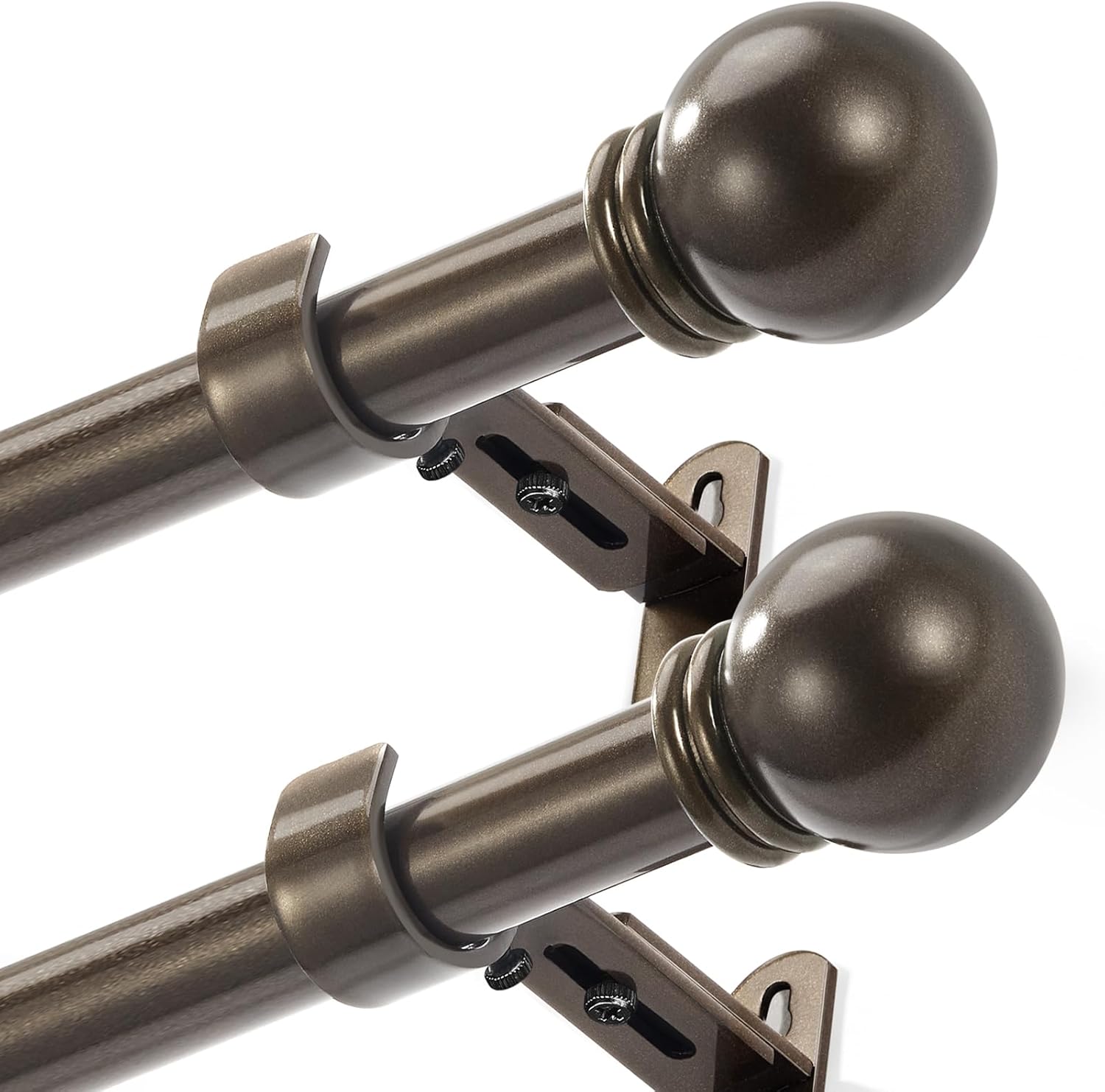 Curtain Rods for Windows 16 to 76 Inches, Curtain Rod Max Adjustable Length of 88 IN, 6/8" Diameter Drapery Rods Round Finials, Brown, Pack of 2