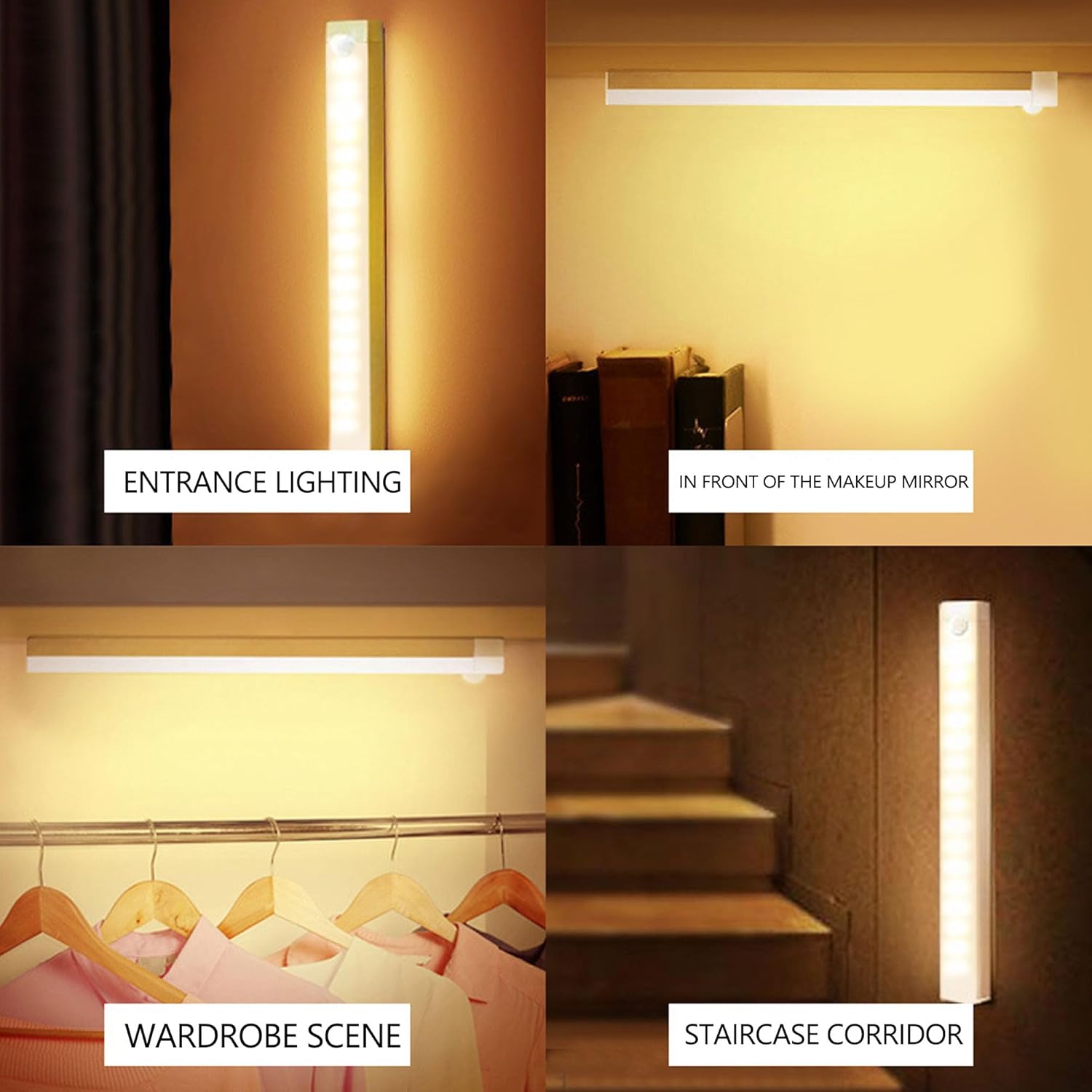 4 PCS Punch-Free Smart Sensor Magnetic Rechargeable Led Lights, Motion Sensor Light Indoor, USB C Rechargeable Closet Under Counter Lighting for Kitchen,Cupboard,Wardrobe (3.9in Warm Light)