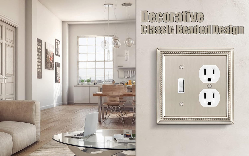 Henne Bery Sunken Pearls Heavy Duty Decorative Wall Plate Switch Plate Outlet Cover (Toggle/Duplex, Satin Nickel)