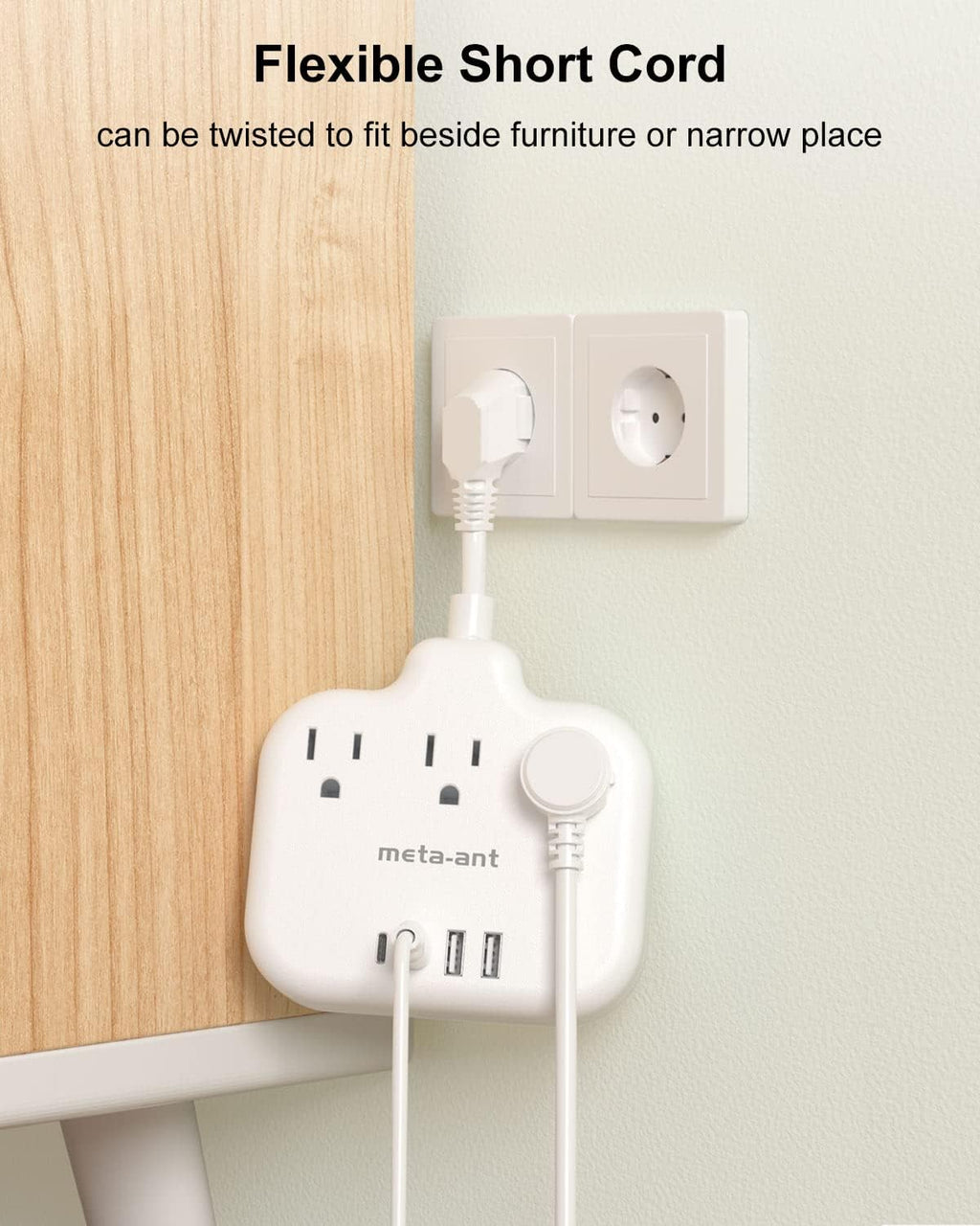 European Travel Plug Adapter 3 inch, International Plug Adapter, US to Europe Plug Adapter with 3 Outlets 4 USB Ports(2 USB C), Type E F Power Adapter to EU Germany Spain France Portugal Iceland