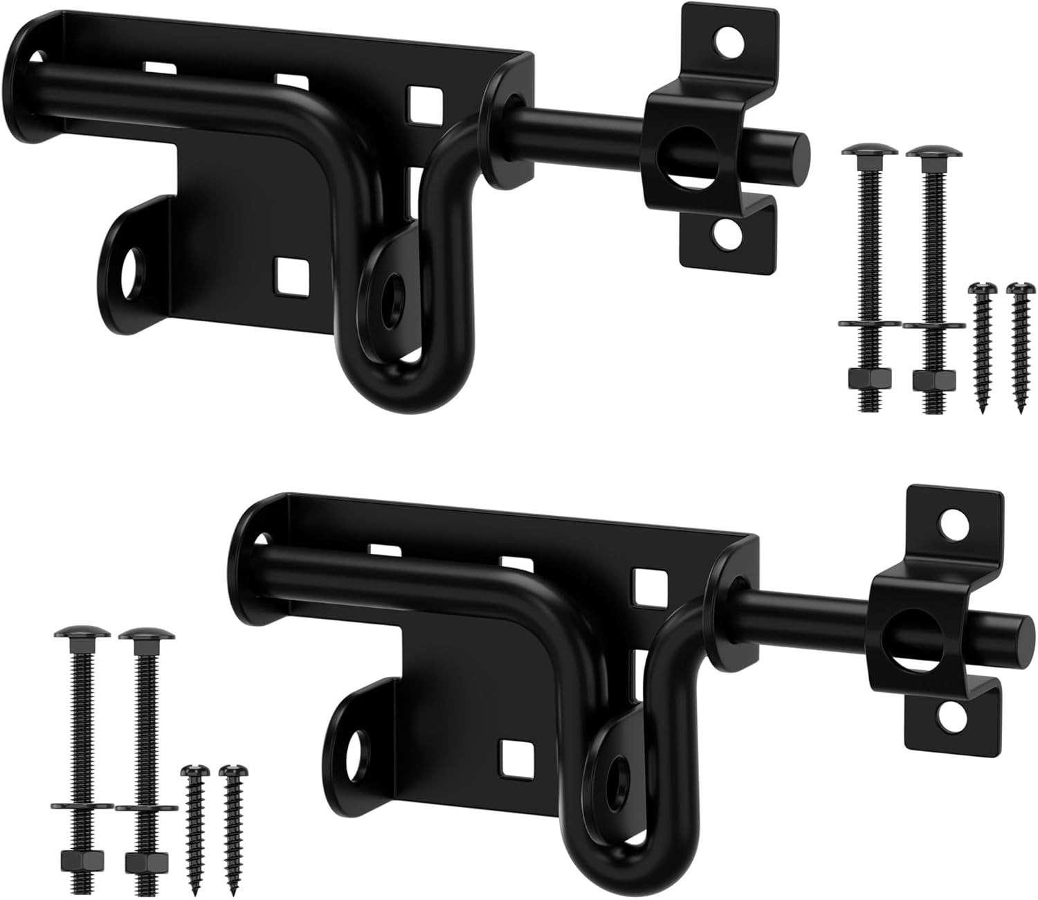 TRIPLE DEER Heavy Duty Sliding Bolt Gate Latch with Padlock Hole & Carriage Bolt, Slide Bolt Hardware for Wooden Fence/Yard Fence/Shed Door/Barn Door, Black, 2 Pack