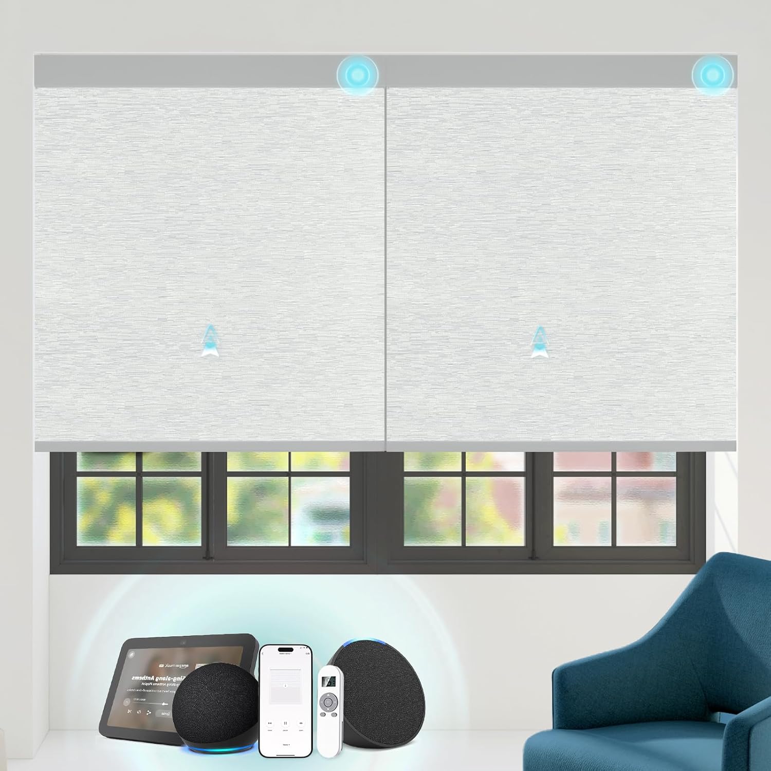 Motorized Blinds with Remote Custom Size Blackout Smart Roller Shades Compatible with Alexa Google, Electric Blinds for Windows