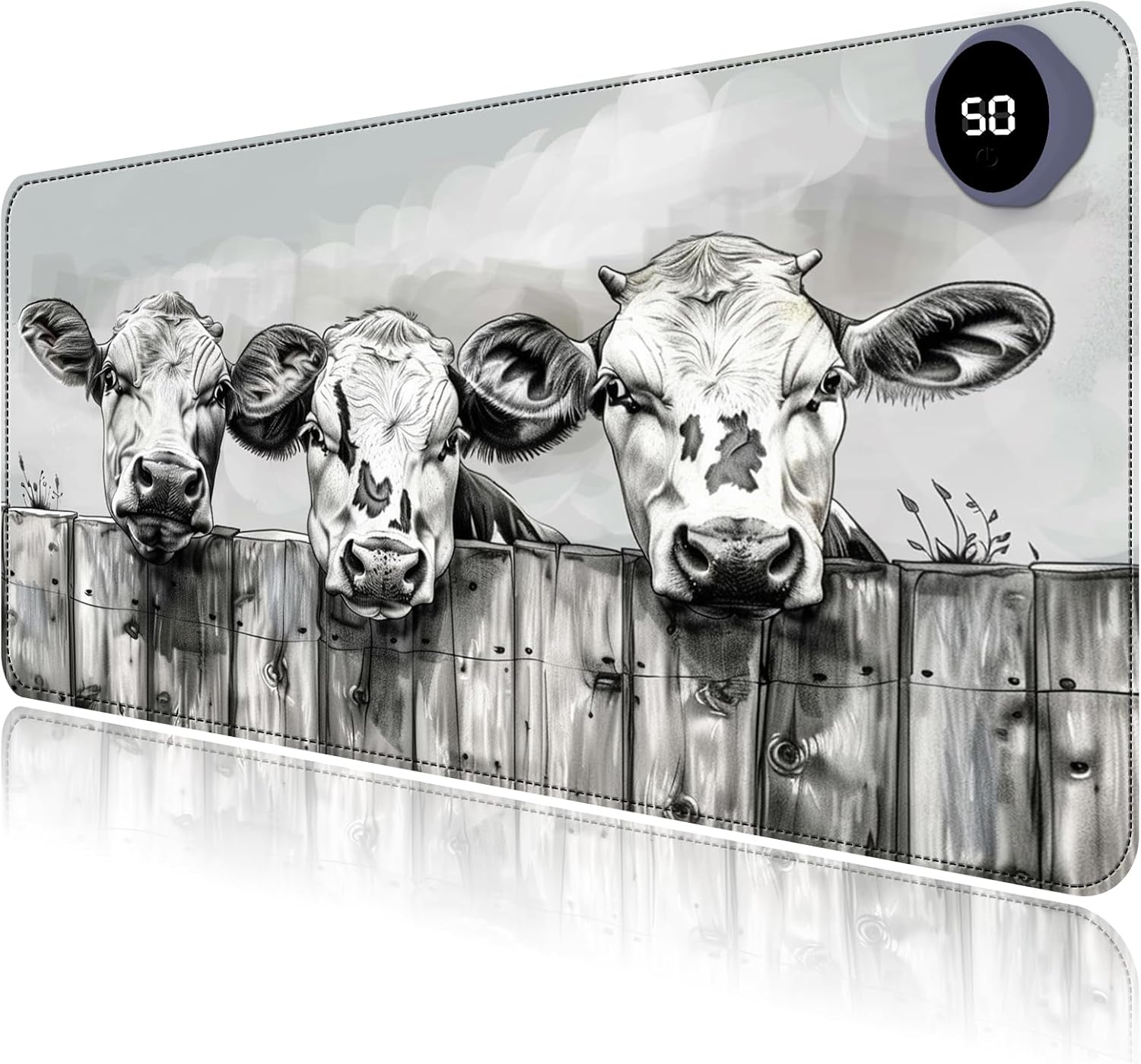 Heated Mouse Pad with 3 Levels Heated & 3 Hours Auto Shut-Off Mouse Pad for Warming Hands in Office Home, 23.6" x 14.2"Large Safe Desk Mat Hand Warmer，Three Lovely Cows