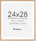 24x28 Picture Frame, Solid Oak Wood Frames 24 by 28, Rustic Wood Poster Frame 24"x28", 24x28 Frame with Mat for 20x24, 24 x 28 Frame with Tempered Real Glass (Natural Oak Color, 1 Pack)