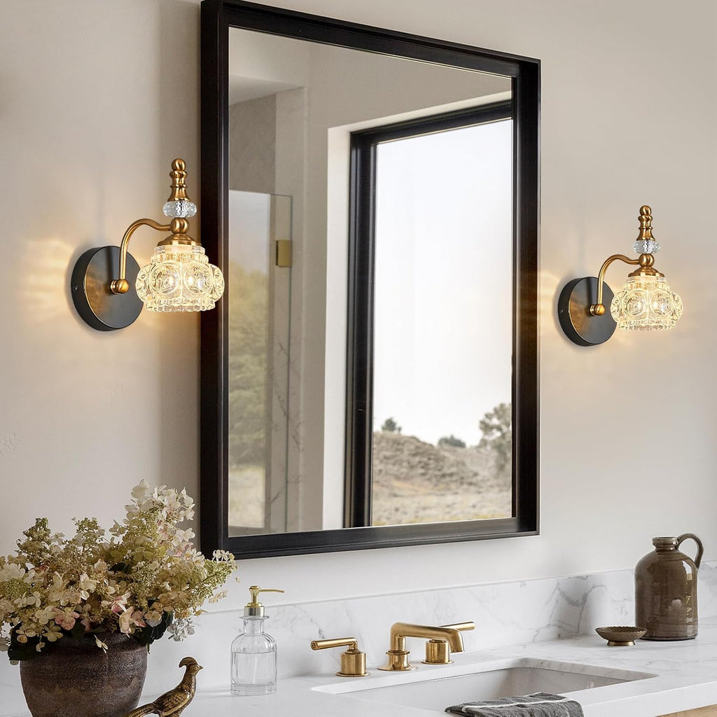 Modern Wall Sconces Set of Two Black Gold Vintage Indoor Glass Wall Lamp Bathroom Vanity Light Fixture Wall Mounted Room Sconce Wall Lighting