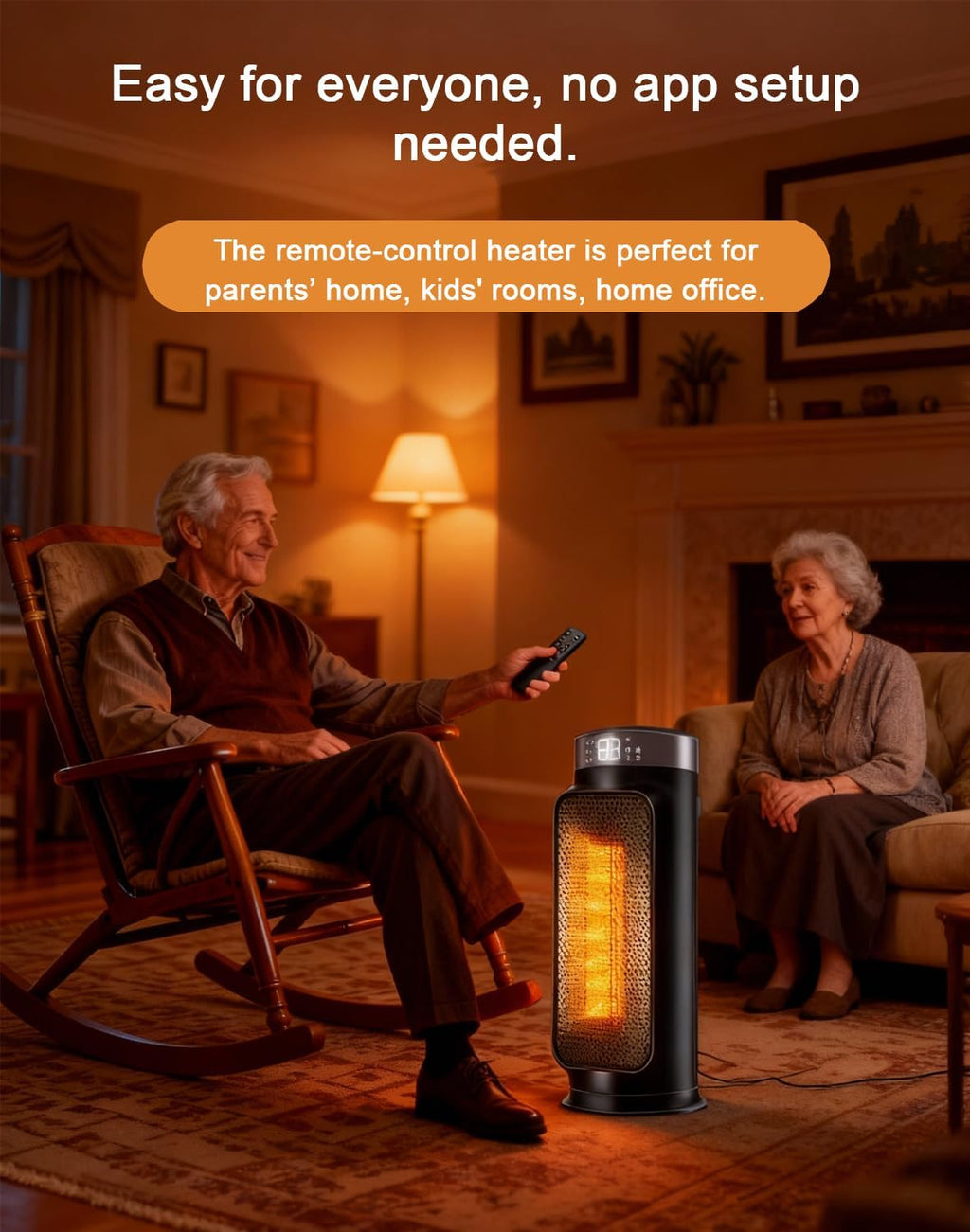 1500W PTC Space Heater with Remote Control, Portable Electric Heaters for Indoor Use, Ceramic Heater for Office, 75°Oscillation, 24H Timer, 5 Modes, Safe Quiet Room Heater for Bedroom