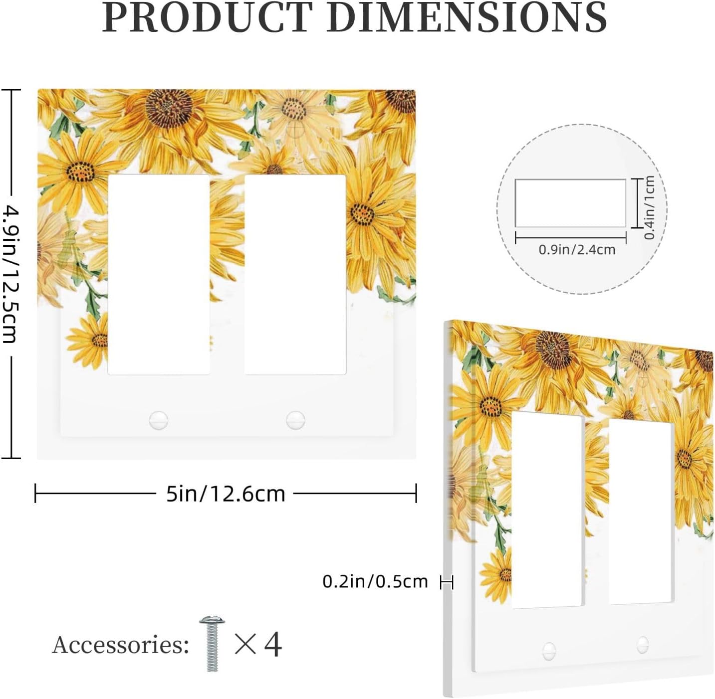 Sunflower Yellow Flowers Floral Decorative Outlet Covers 2 Gang Double GFCI Rocker Electrical Wall Panels Light Switch Cover Plate for Bed Room Living Room Decor