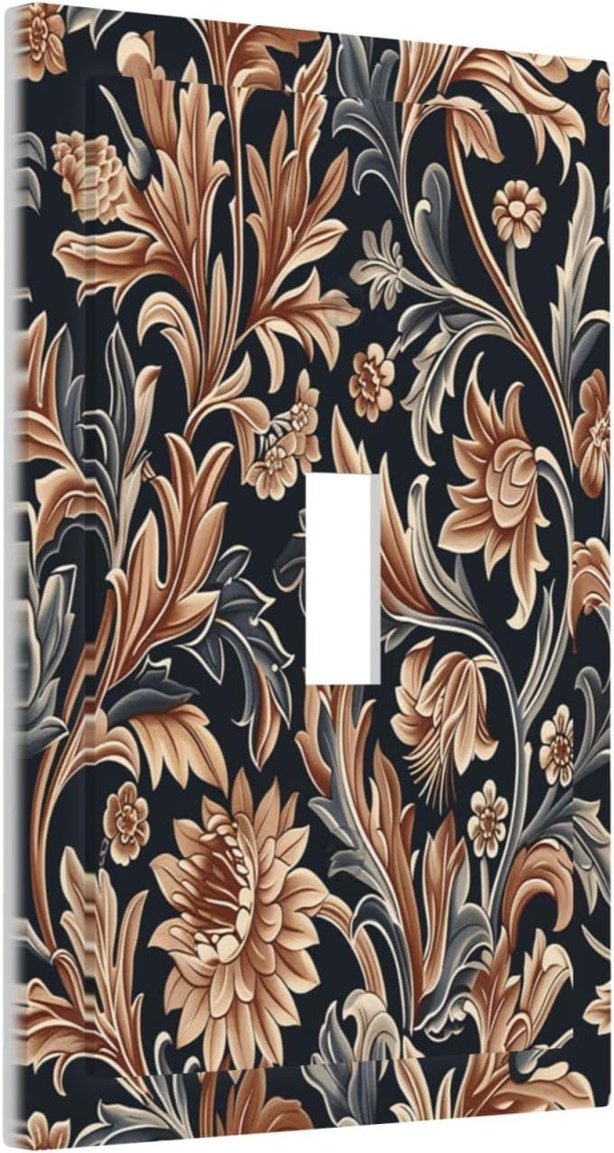 Decorative Light Switch Cover Vintage Grey Plant Leaves Brown Flowers 1 Gang Single Toggle Device Electrical Faceplate Switchplates Decorator Outlet Wall Plate for Bedroom Home Decor