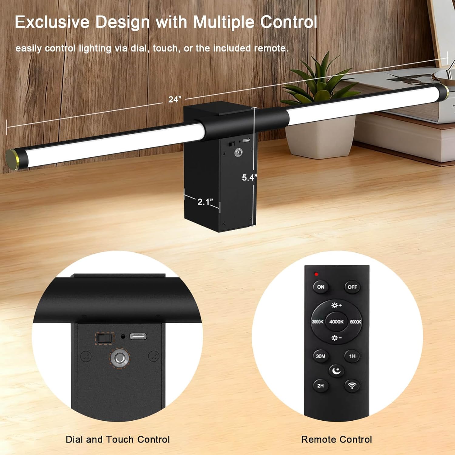 Picture Lights for Wall Battery Operated, Rechargeable Wireless Lights for Pictures on Wall with 3 Color Dimmable Remote for Painting Gallery Dartboard Poster Bedroom Frame Art Decor - Black 24 inch