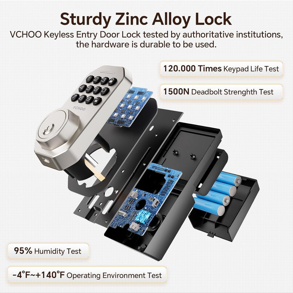 Keyless Entry Door Lock Set Smart Locks for Front Keypad Door Lock with Handle Low Battery Warning Automatic Lock One Time Password Anti Peeping Password IP54, Satin Nickel