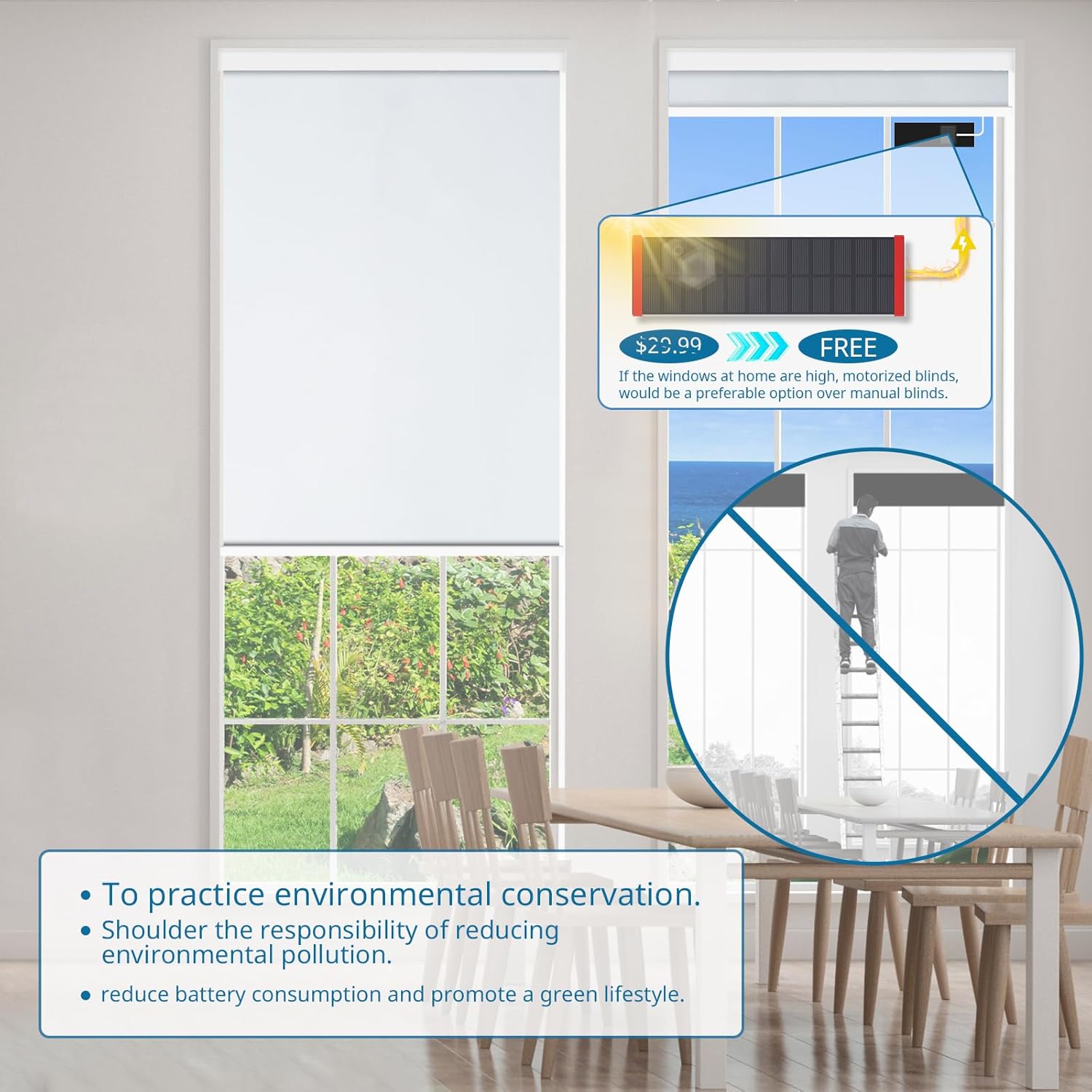 DENFOON Motorized Blinds with Remote Control, Custom Blackout Smart Blinds [with Cover],Electric Blinds with Complimentary Solar Panel, Cordless Automatic Roller Shades for Windows,White,Custom