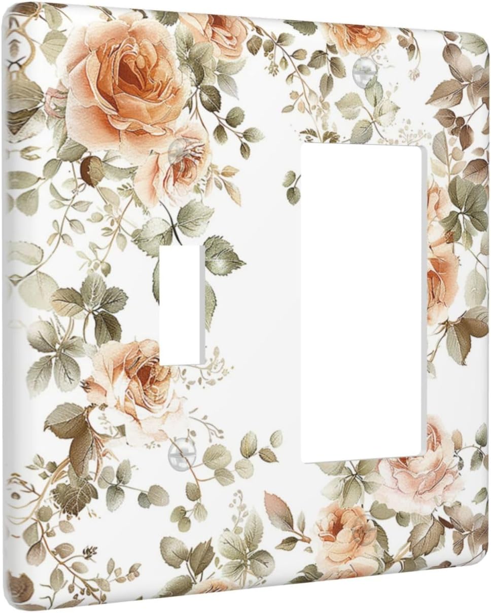 Outlet Covers Vintage Warm Color Orange Flowers And Leaves 1 Toggle 1 Rocker Combination Decorative Wall Plate Electrical Switch Plates Light Switch Cover Plate for Bedroom living Room