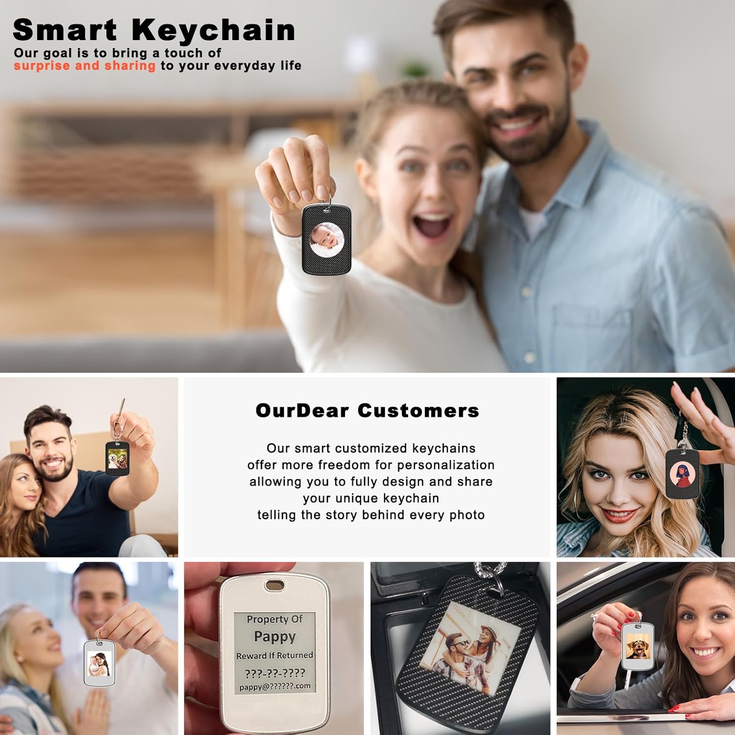 Customized Keychain with Picture,Personalized Photo Keychain with Build-in Find My Tracker,Contact Information,Item Locator for Key,Pets,Luggages,iOS 14.0 and Up,Great Gift for Family and Friends