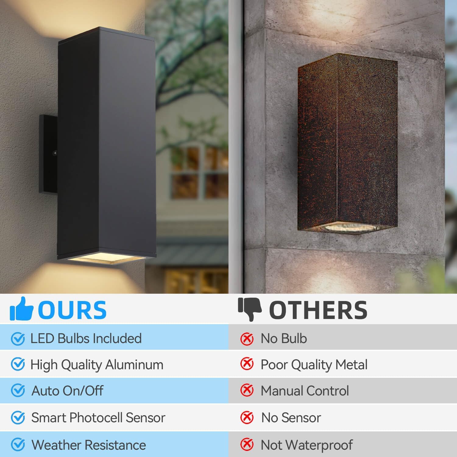 Dusk to Dawn Outdoor Lighting 2 Pack, Modern Outdoor Wall Lights Black Exterior Lighting Fixtures with E26 Base, Waterproof Sconce Outside Lights for House Porch Front Door, Bulbs Included