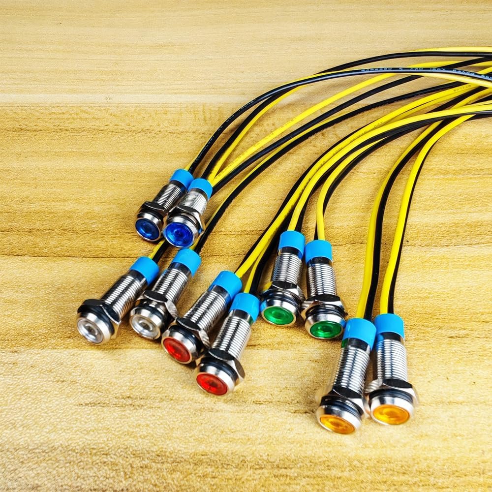 10Pcs 6mm 110V-220VAC LED Metal Indicator Light Waterproof Signal Lamp (Green/Orange/Red/Blue/White,Each 2pcs)
