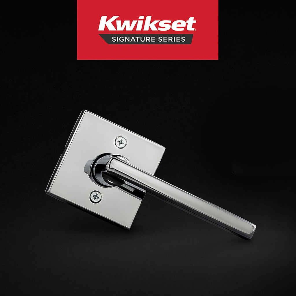Kwikset Halifax Dummy Door Handle, Single Sided Lever for Closets, French Double Doors, and Pantry, Polished Chrome Non-Turning Reversible Interior Push/Pull Lever, Square Rose