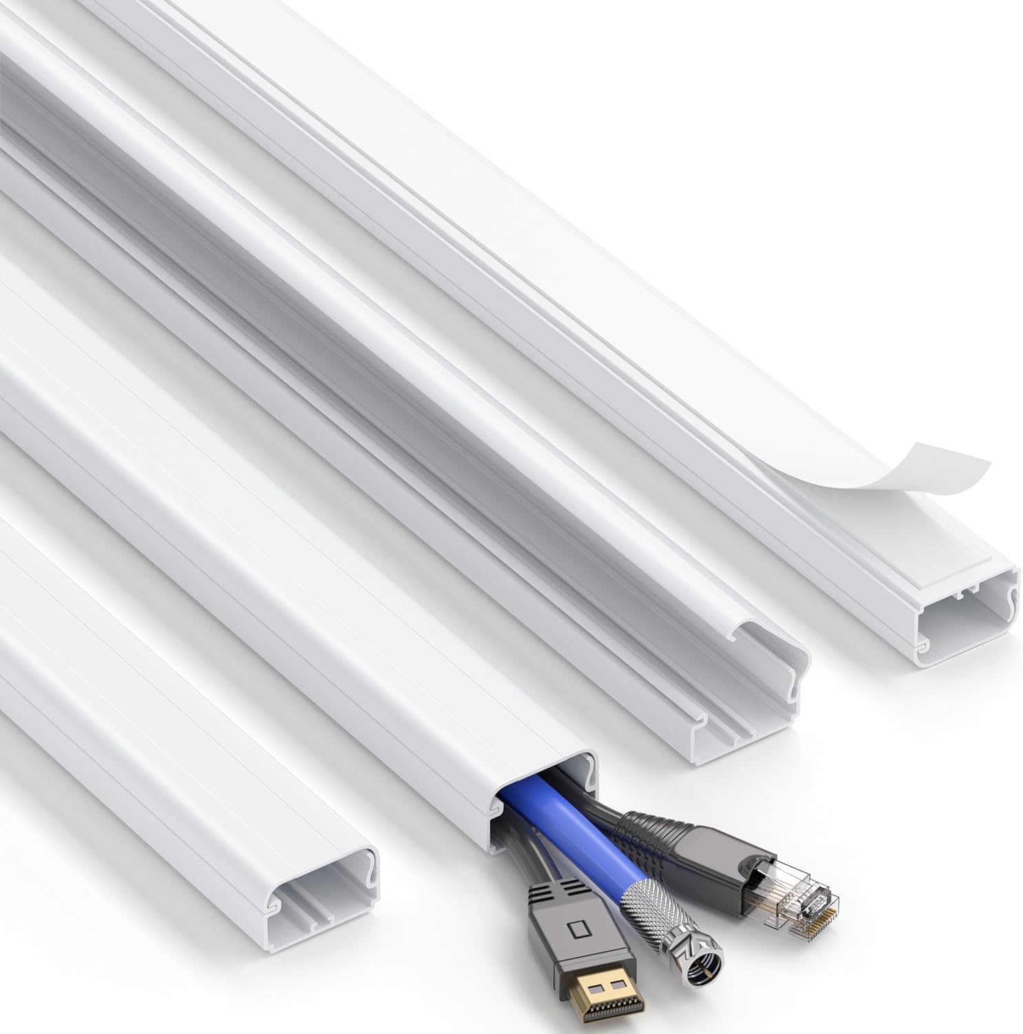 ZhiYo Large Capacity Wire Hiders for TV on Wall, 63in (4xL15.8in) PVC Cable Cover, Snap and Lock Design, White Cord Covers for Wires on Wall