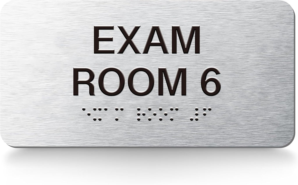 Exam Room Signs with Raised Text & Grade 2 Braille –, ADA Compliant, 7 Variants (EXAM, EXAM 1-6), Easy Install with Double-Sided Tape, Office & Medical Sign (7.8”W x 4”H)